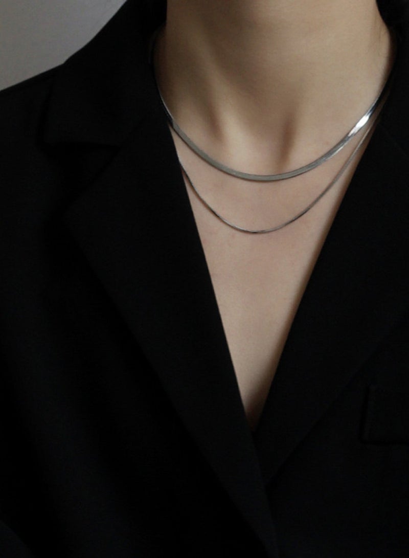 قلادة دقيقة مزدوجة الطبقات، تصميم بسيط بأسلوب فاخر، من الفولاذ التيتانيوم غير القابل للتцветي، مثالية للارتداء اليومي وهدية رائعة. (رمادي) - Image 1